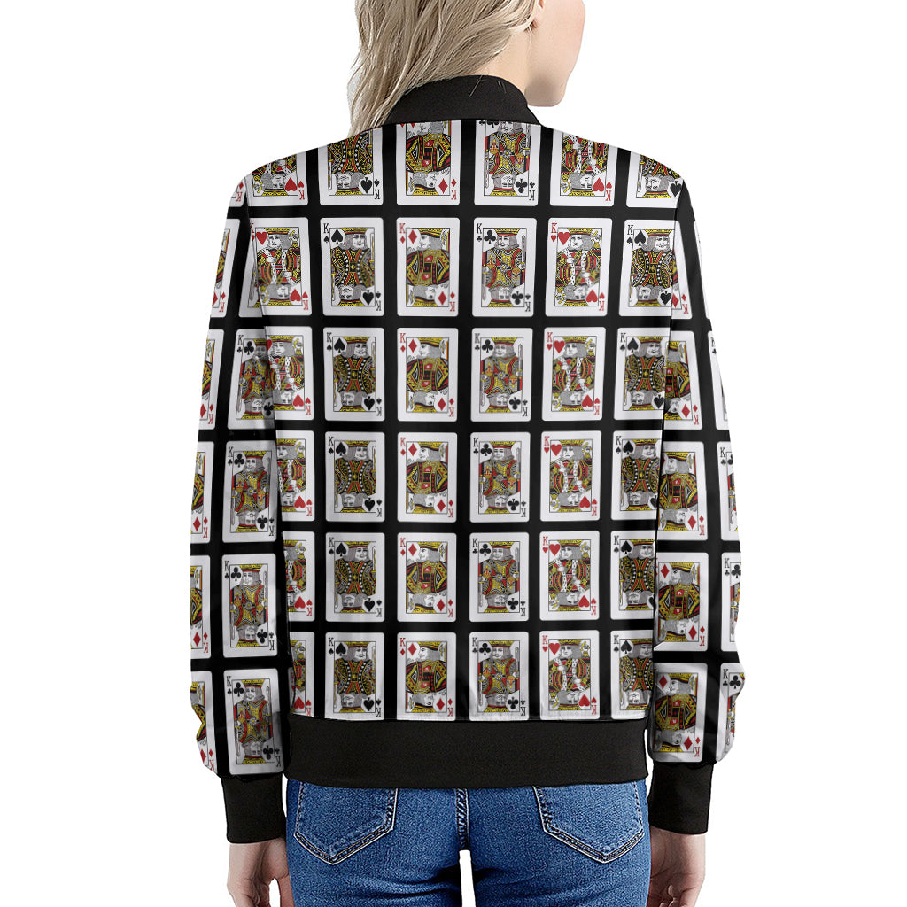 Four Kings Playing Cards Pattern Print Women's Bomber Jacket