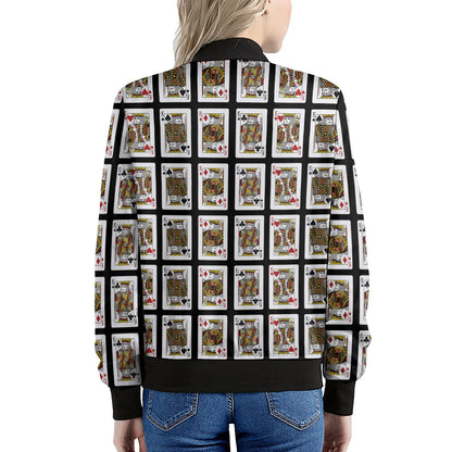 Four Kings Playing Cards Pattern Print Women's Bomber Jacket