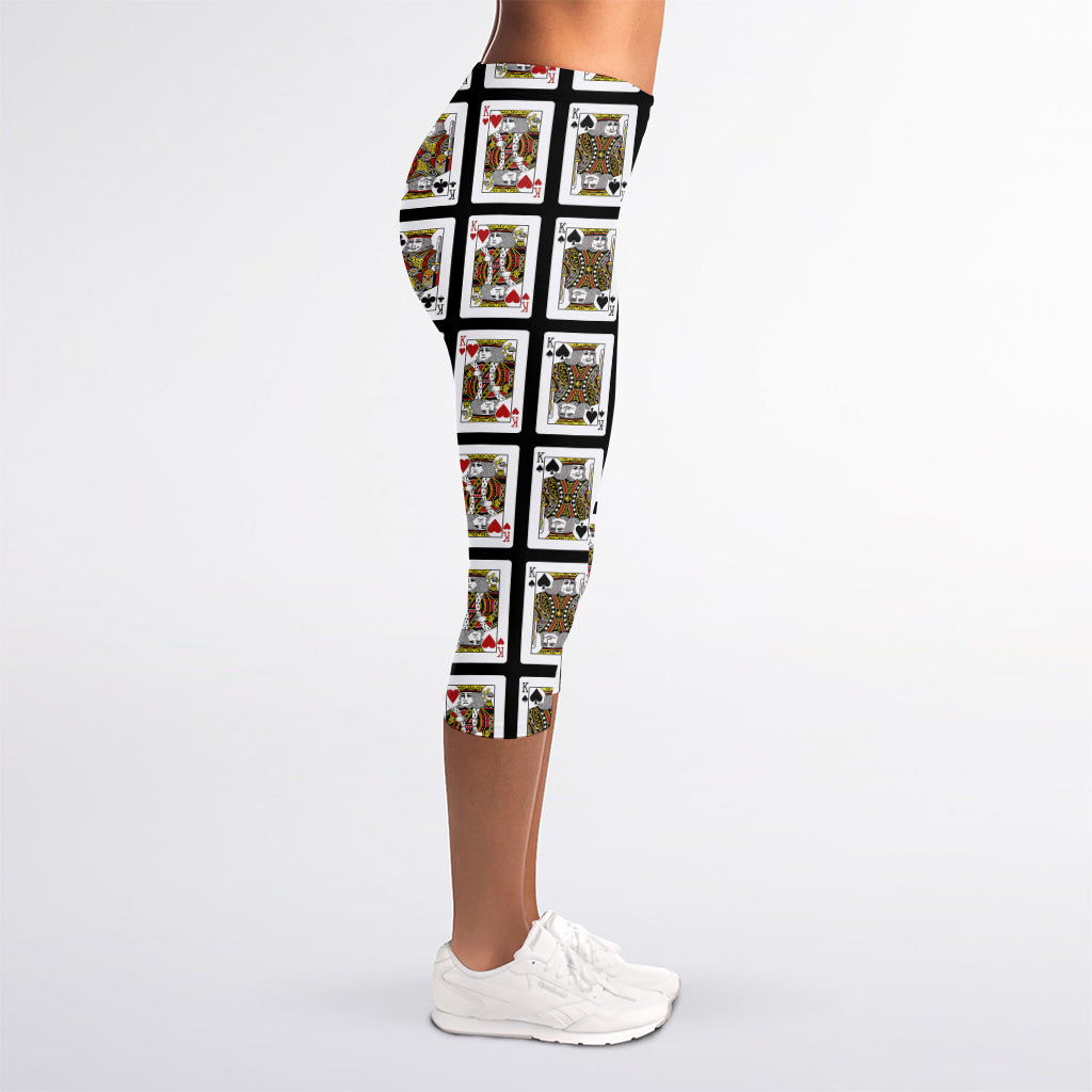 Four Kings Playing Cards Pattern Print Women's Capri Leggings