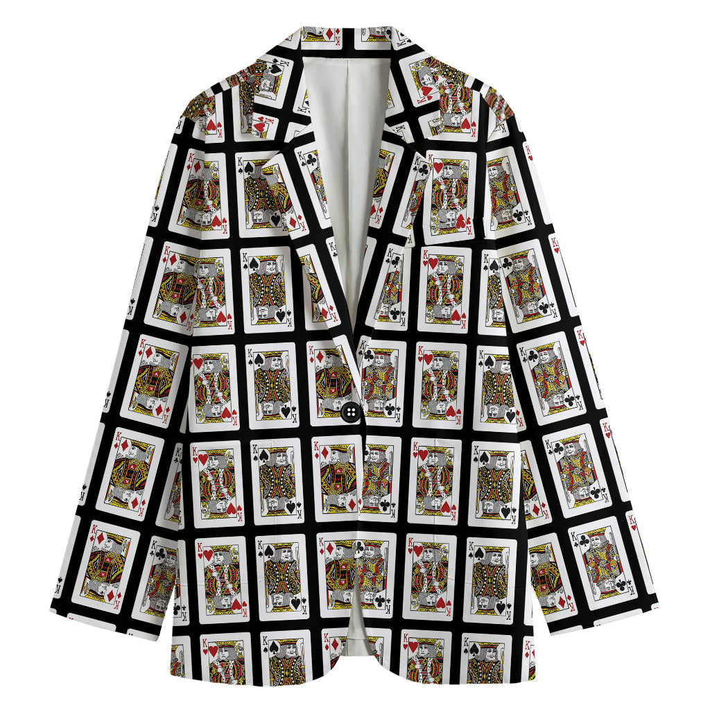 Four Kings Playing Cards Pattern Print Women's Cotton Blazer