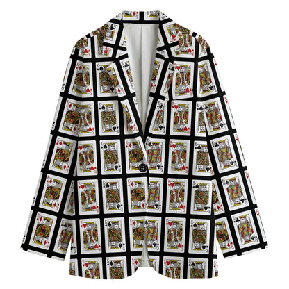 Four Kings Playing Cards Pattern Print Women's Cotton Blazer