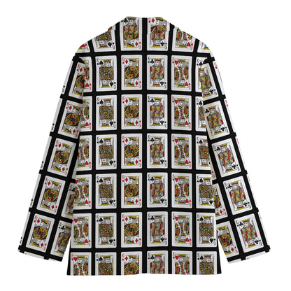 Four Kings Playing Cards Pattern Print Women's Cotton Blazer