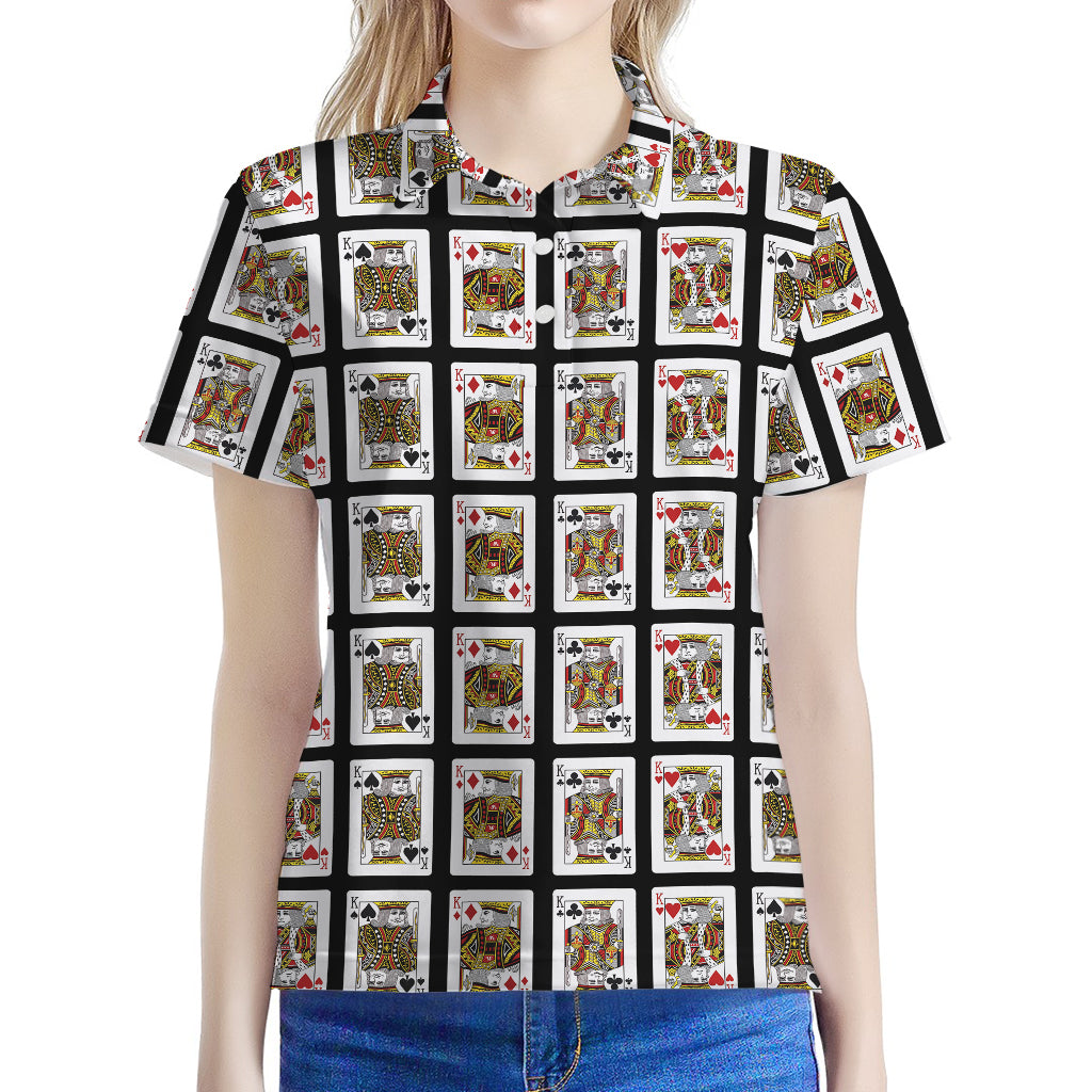 Four Kings Playing Cards Pattern Print Women's Polo Shirt