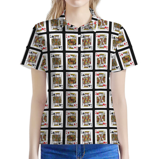 Four Kings Playing Cards Pattern Print Women's Polo Shirt