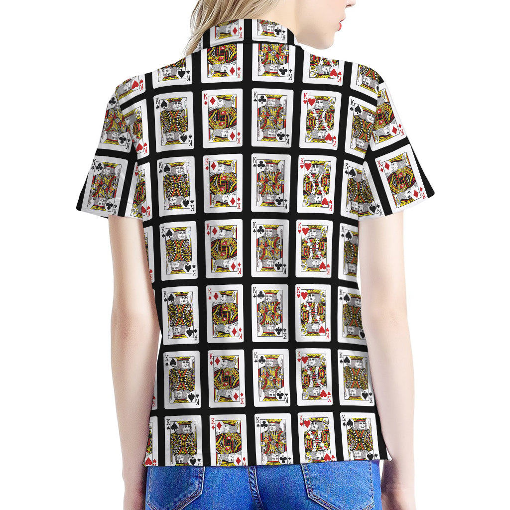 Four Kings Playing Cards Pattern Print Women's Polo Shirt