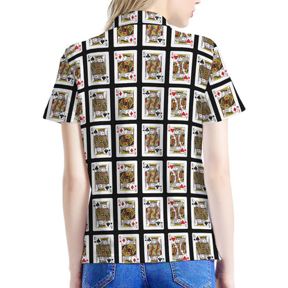 Four Kings Playing Cards Pattern Print Women's Polo Shirt