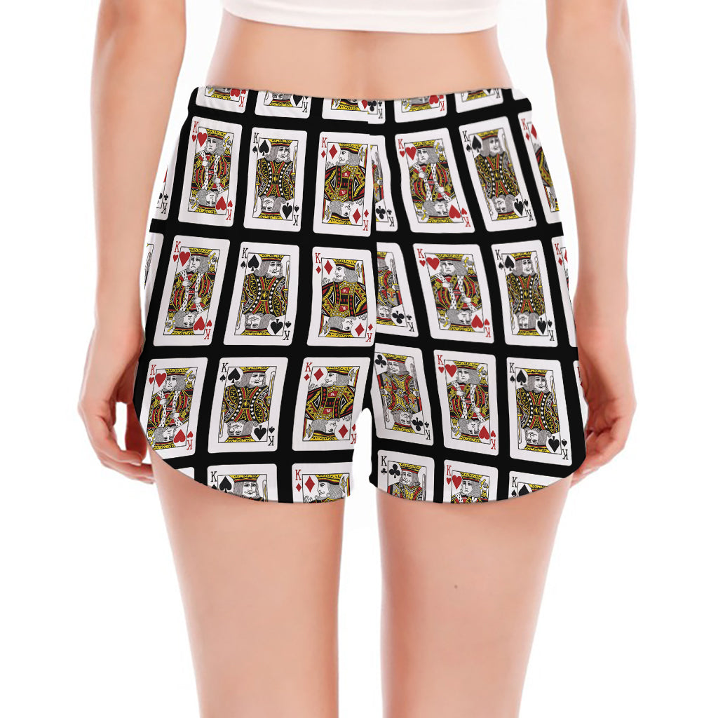 Four Kings Playing Cards Pattern Print Women's Split Running Shorts