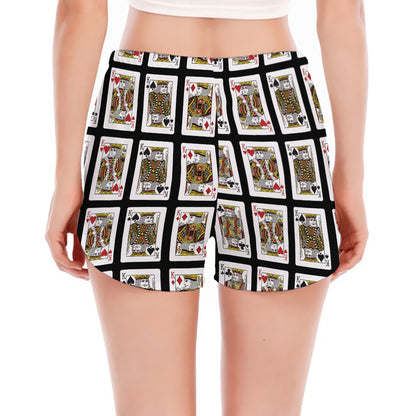 Four Kings Playing Cards Pattern Print Women's Split Running Shorts