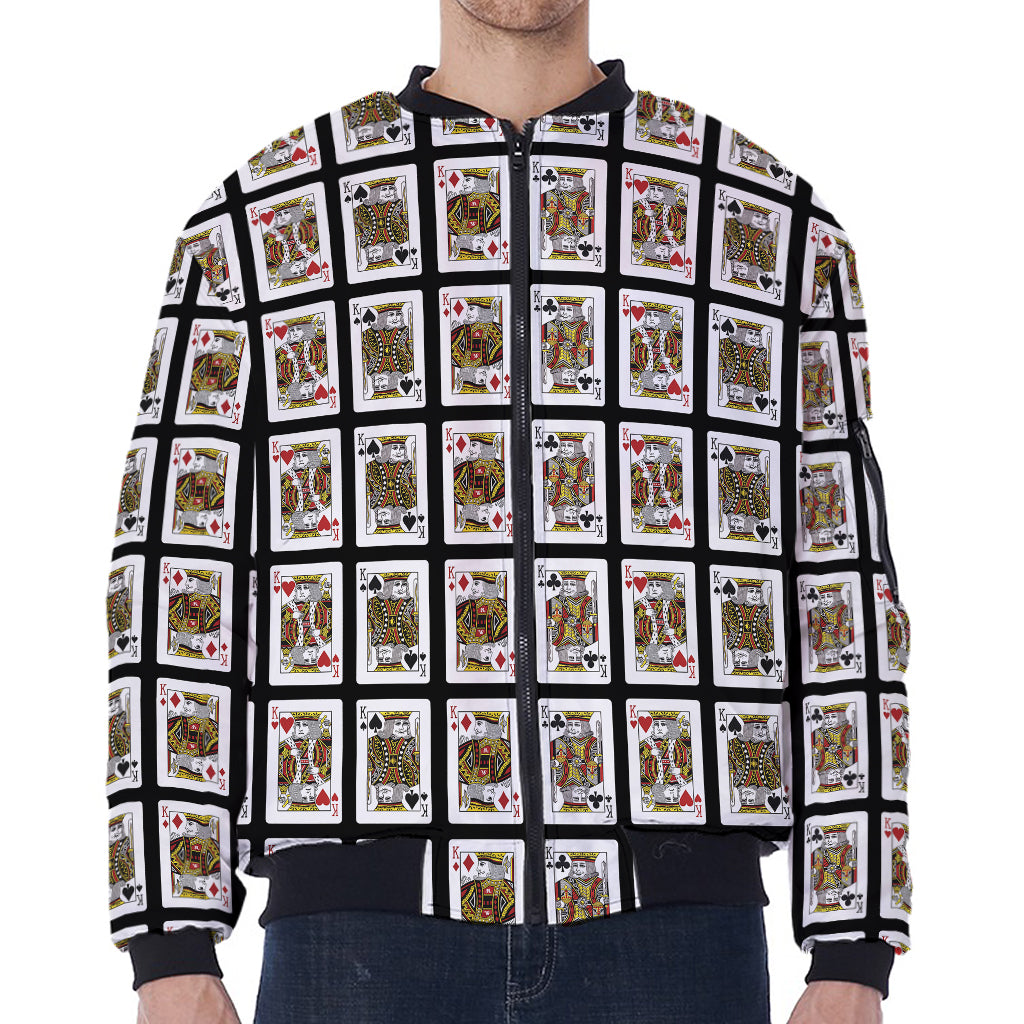 Four Kings Playing Cards Pattern Print Zip Sleeve Bomber Jacket
