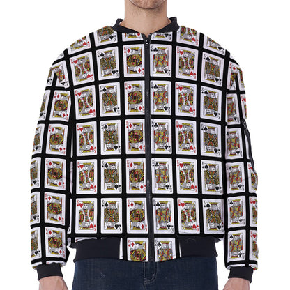 Four Kings Playing Cards Pattern Print Zip Sleeve Bomber Jacket