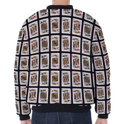 Four Kings Playing Cards Pattern Print Zip Sleeve Bomber Jacket