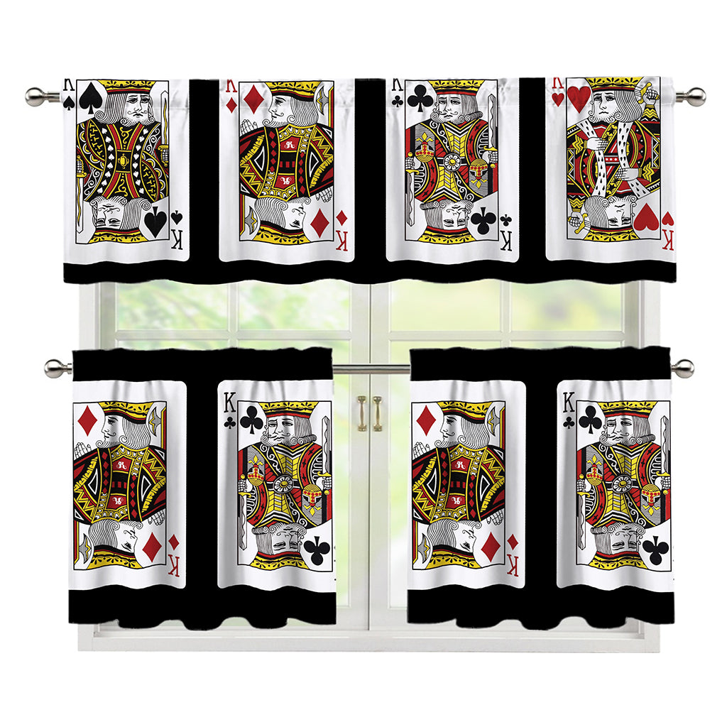 Four Kings Playing Cards Print 3 Piece Kitchen Curtains