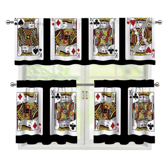 Four Kings Playing Cards Print 3 Piece Kitchen Curtains