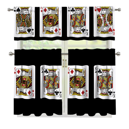 Four Kings Playing Cards Print 3 Piece Kitchen Curtains