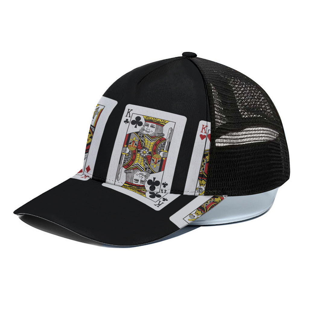 Four Kings Playing Cards Print Black Mesh Trucker Cap