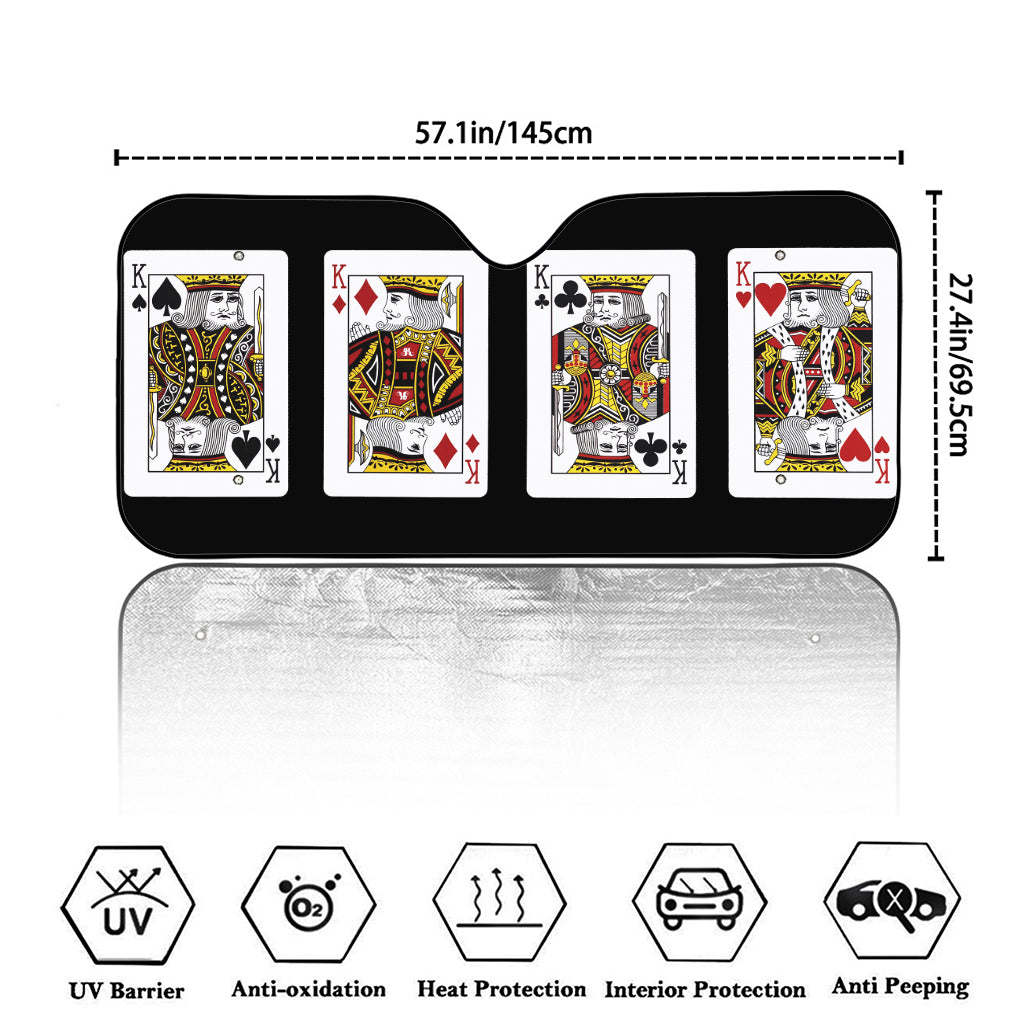 Four Kings Playing Cards Print Car Windshield Sun Shade