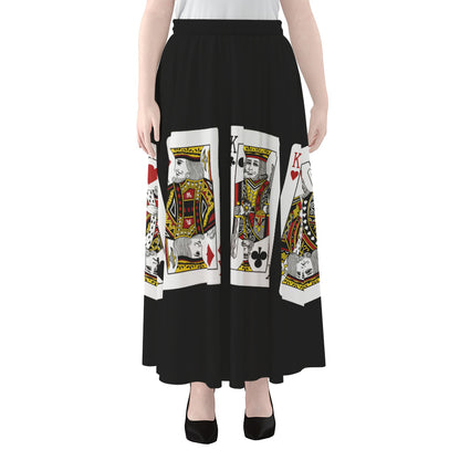 Four Kings Playing Cards Print Chiffon Maxi Skirt