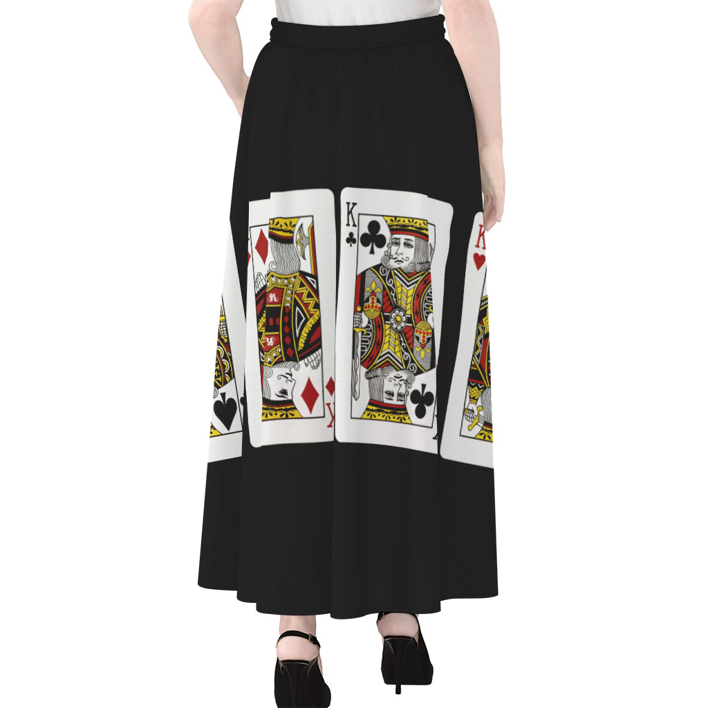 Four Kings Playing Cards Print Chiffon Maxi Skirt
