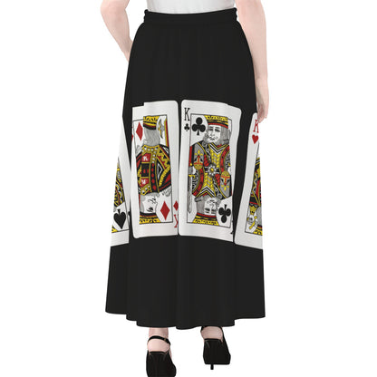 Four Kings Playing Cards Print Chiffon Maxi Skirt
