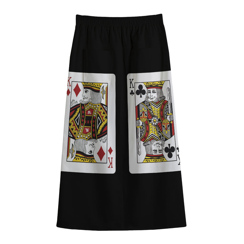 Four Kings Playing Cards Print Cotton Front Slit Maxi Skirt