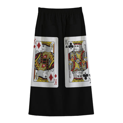 Four Kings Playing Cards Print Cotton Front Slit Maxi Skirt