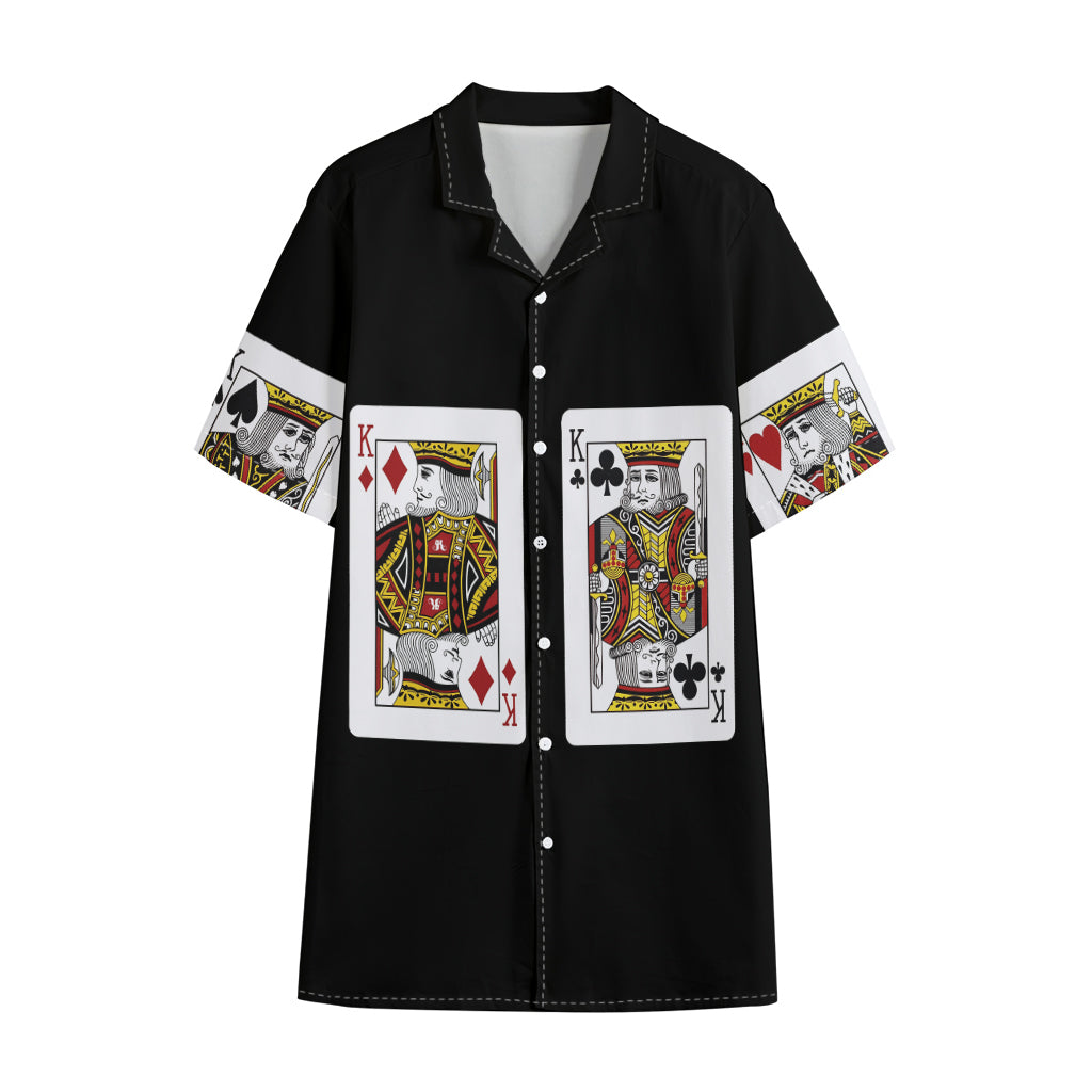 Four Kings Playing Cards Print Cotton Hawaiian Shirt