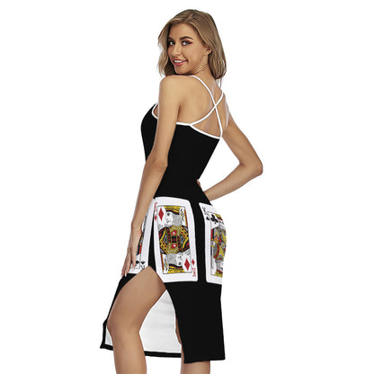Four Kings Playing Cards Print Cross Back Cami Dress