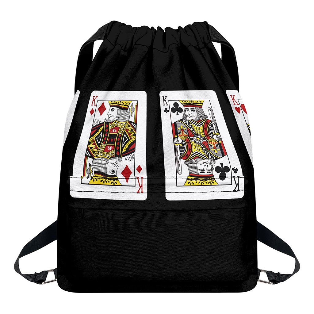 Four Kings Playing Cards Print Drawstring Backpack