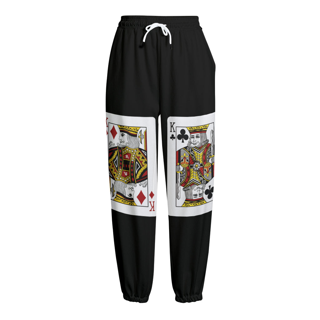 Four Kings Playing Cards Print Fleece Lined Knit Pants