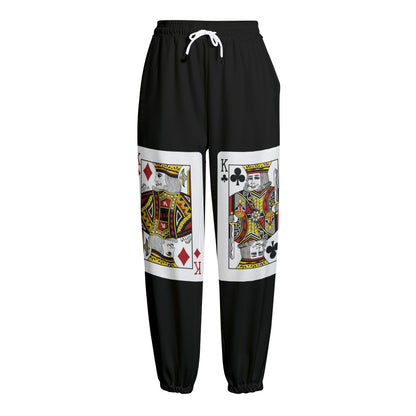Four Kings Playing Cards Print Fleece Lined Knit Pants