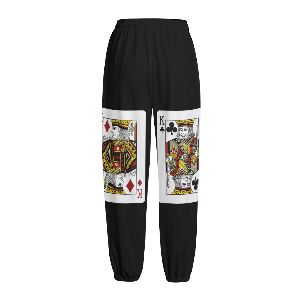 Four Kings Playing Cards Print Fleece Lined Knit Pants