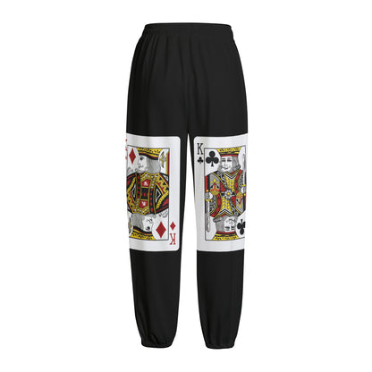 Four Kings Playing Cards Print Fleece Lined Knit Pants