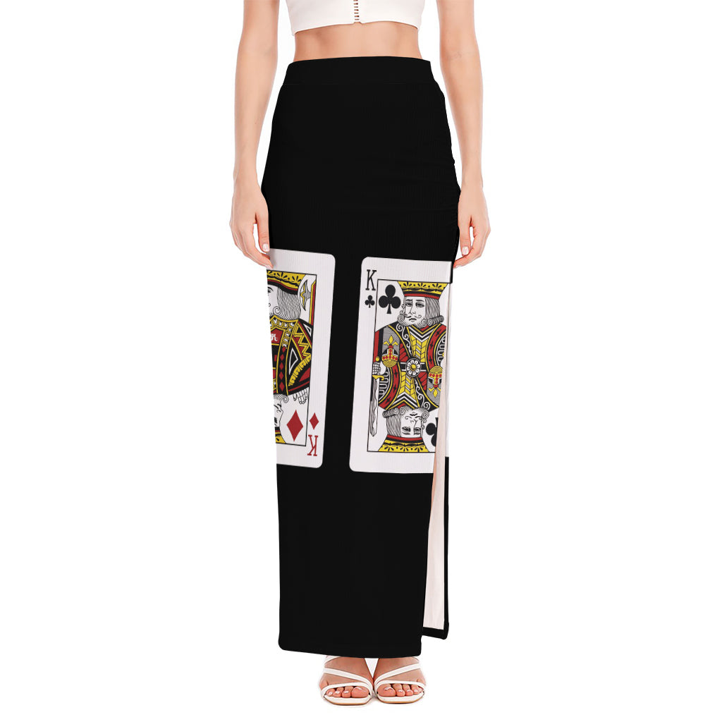Four Kings Playing Cards Print High Slit Maxi Skirt