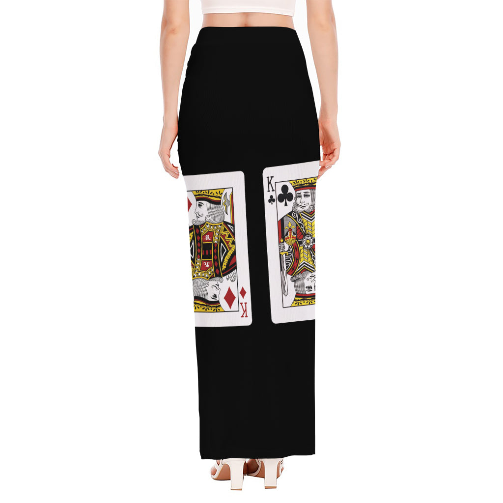 Four Kings Playing Cards Print High Slit Maxi Skirt