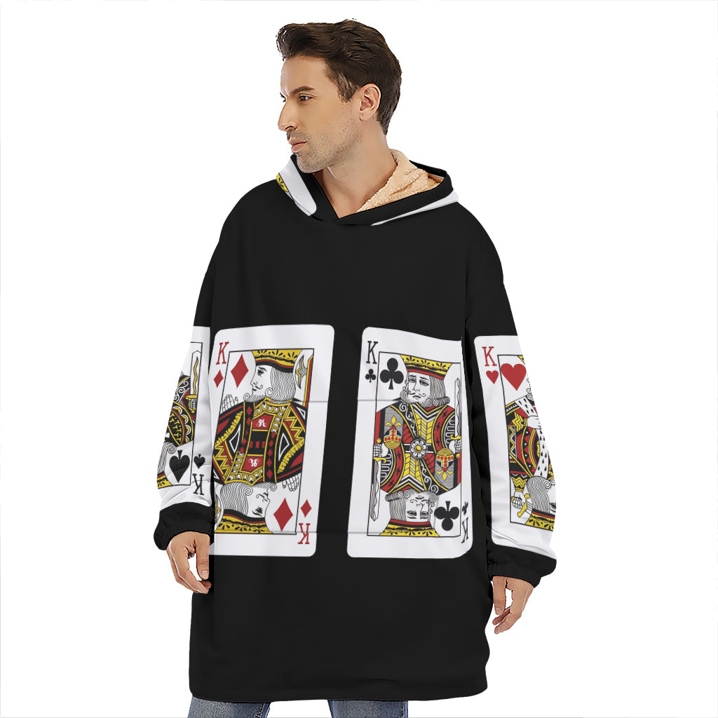 Four Kings Playing Cards Print Hoodie Blanket