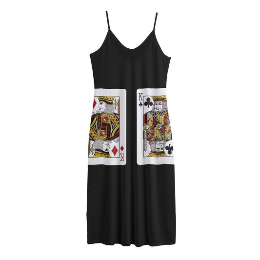 Four Kings Playing Cards Print Jersey Midi Cami Dress