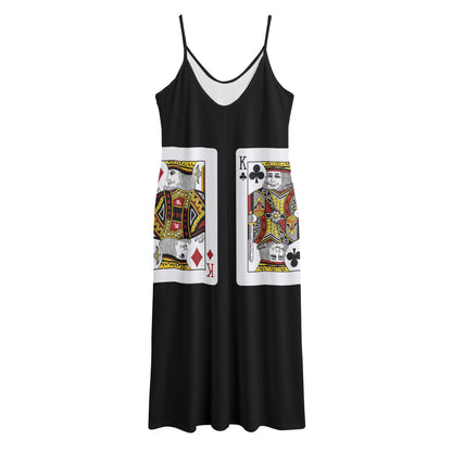 Four Kings Playing Cards Print Jersey Midi Cami Dress