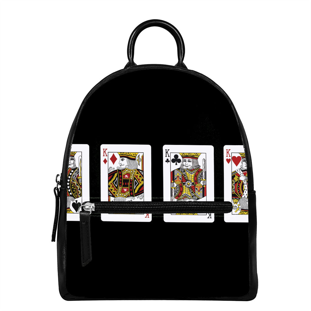 Four Kings Playing Cards Print Leather Backpack