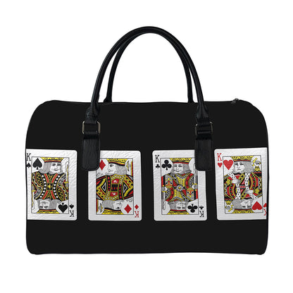 Four Kings Playing Cards Print Leather Duffle Bag