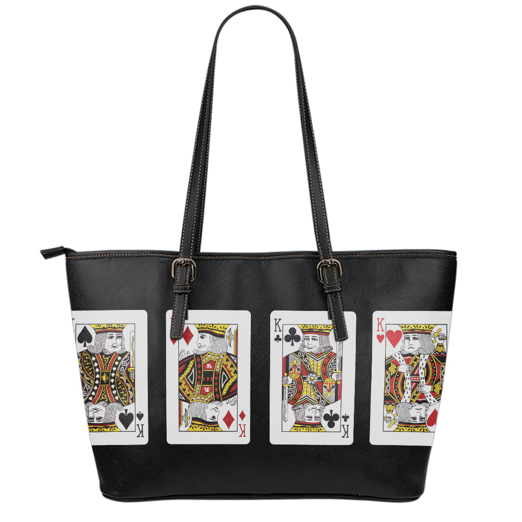 Four Kings Playing Cards Print Leather Tote Bag