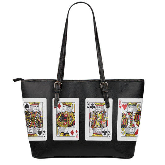 Four Kings Playing Cards Print Leather Tote Bag