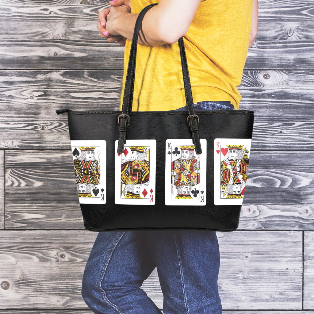 Four Kings Playing Cards Print Leather Tote Bag