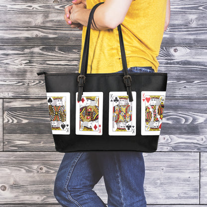 Four Kings Playing Cards Print Leather Tote Bag