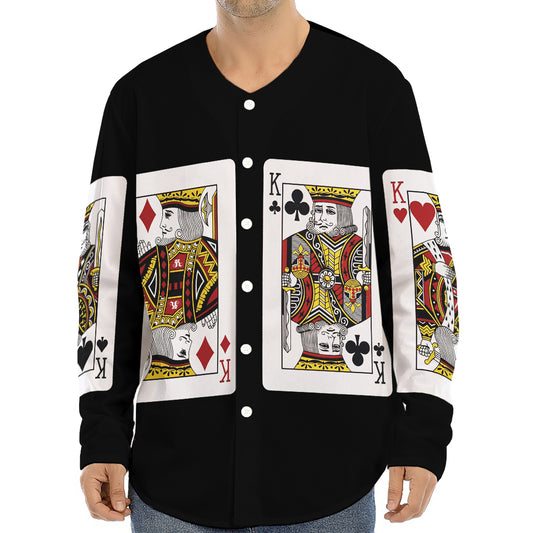 Four Kings Playing Cards Print Long Sleeve Baseball Jersey