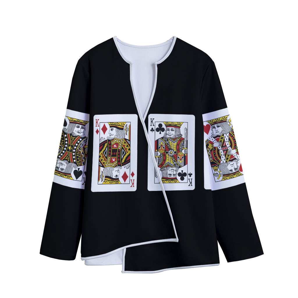 Four Kings Playing Cards Print Long Sleeve Short Coat