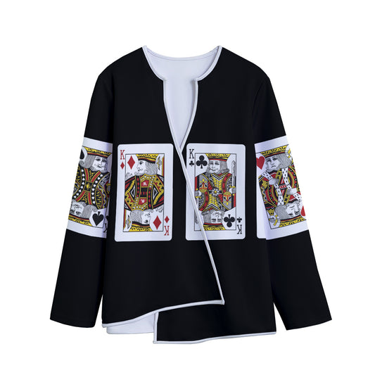 Four Kings Playing Cards Print Long Sleeve Short Coat