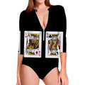 Four Kings Playing Cards Print Long Sleeve Swimsuit
