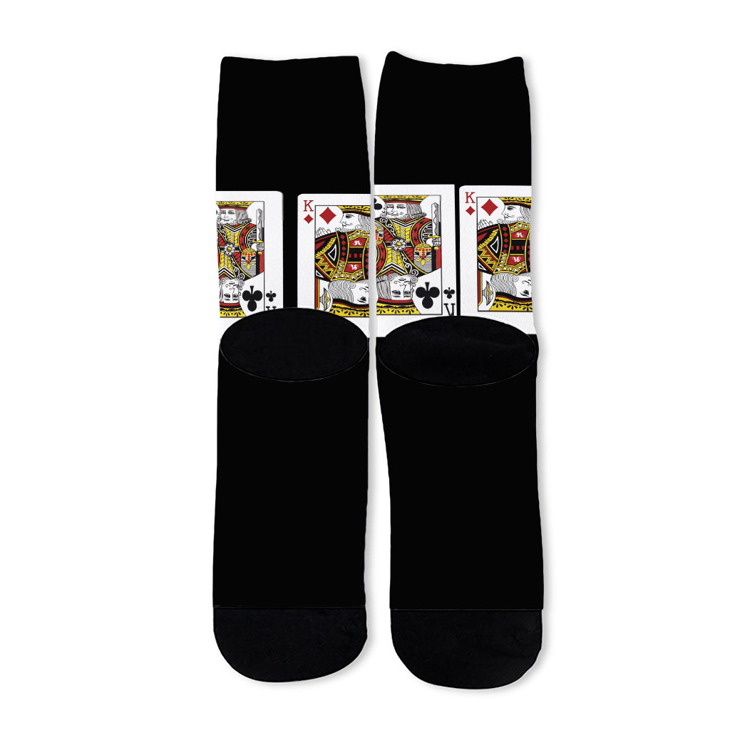 Four Kings Playing Cards Print Long Socks