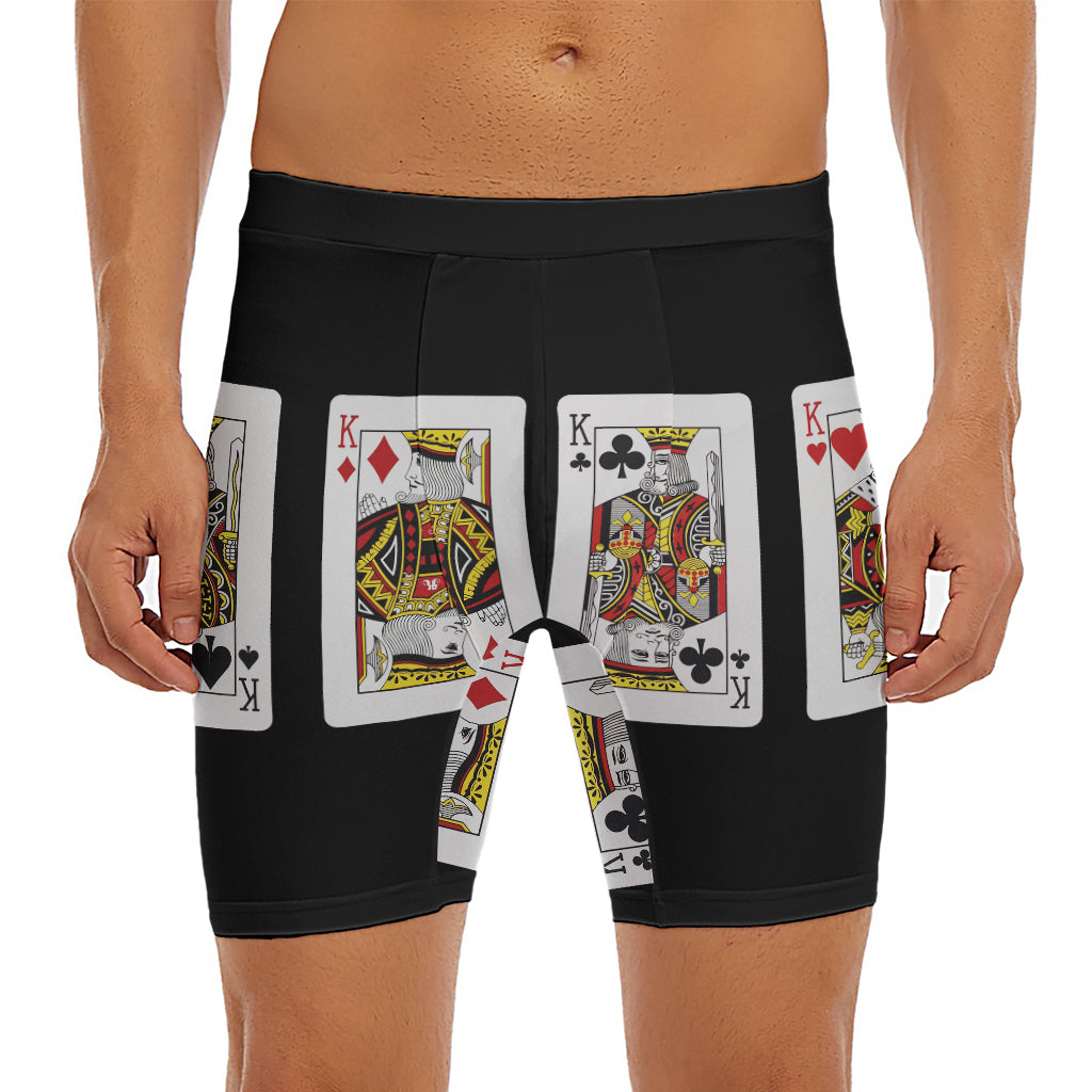 Four Kings Playing Cards Print Men's Long Boxer Briefs
