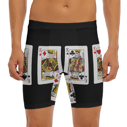 Four Kings Playing Cards Print Men's Long Boxer Briefs